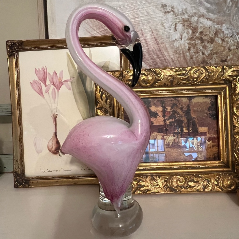Elegant Pink Flamingo Glass Sculpture